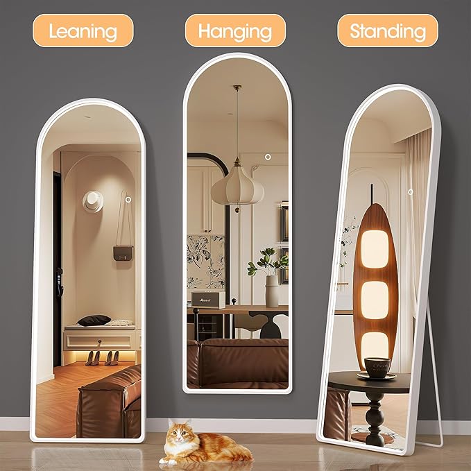 Hasipu 65" X 24" Full Length Mirror with Lights, White Frame Arch Led Mirror Full Length and 3 Colors Temperatures & Brightness Adjustable,Light Up Mirror Full Body for Bedroom Cloakroom Living Room-DeskLoop Office