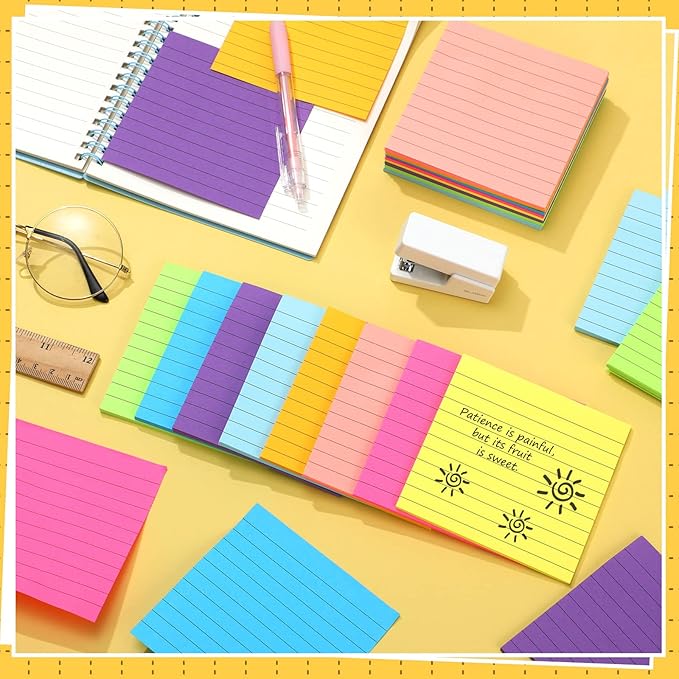Yexiya 64 Pcs Lined Sticky Notes Self Stick Notes with Lines Bright Assorted Colors Sticky Pad for Home Office Products Post Memos, 1920 Sheets(4 x 4 Inch,Chic Color)-DeskLoop Office