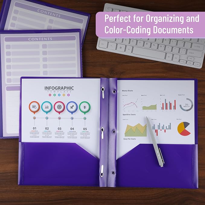 Mr. Pen- Plastic Folders with Pockets and Prongs, 24 Pack, Letter Size | Purple - Image 7