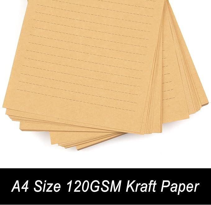 100pcs Vintage Kraft Stationary Paper 8.3 x 11.5 inch, A4 Sheets 120gsm Printable Lined Stationery Writing Letter Papers Bulk Set for Personalized Letters, Creative Poems, Lyrics, Office Notes-DeskLoop Office