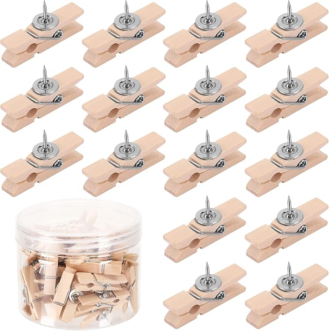 SANNIX 50Pcs Push Pin with Wooden Clips, Push Pins by SANNIX