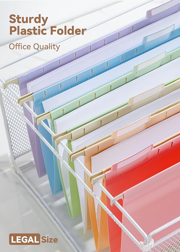 SortRax Plastic Legal Size Hanging File Folders, 12 Pack Pastel Hanging Folders - Image 3