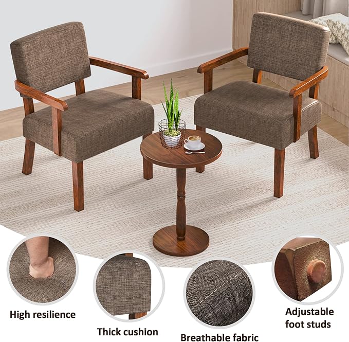 Accent Chair Set of 2 with Table, Living Room Chairs with Soft Seat & Armrests for Living Room Bedroom Reading Room Waiting Room (Brown), (AC01)-DeskLoop Office