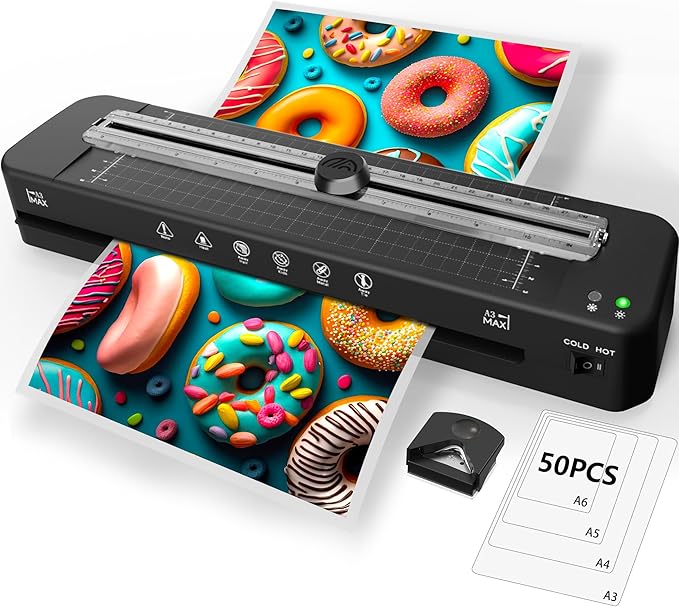 13 Inch Laminator Machine - 11x17 Laminator with 50 Sheets, Cold & Thermal, Built-in Paper Cutter & Corner Rounder, A3 Laminating Machine for Classroom Home School-DeskLoop Office