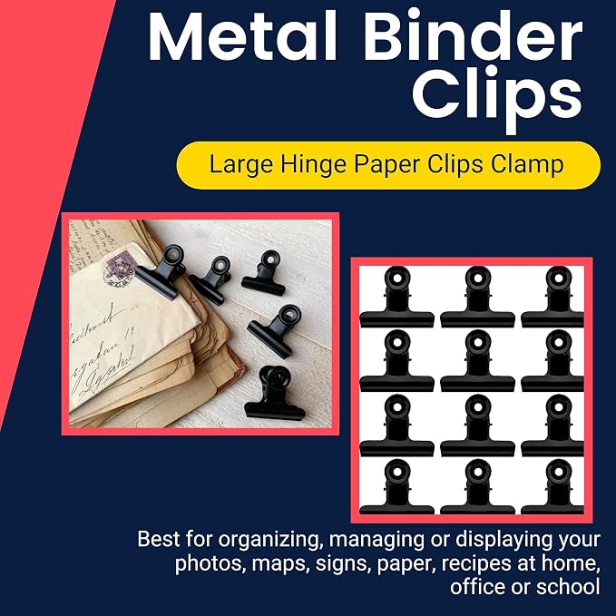 Performore 12 Pack of Black Bulldog Clips, 2 1/2 Inch Large, Metal Hinge Paper - Image 5