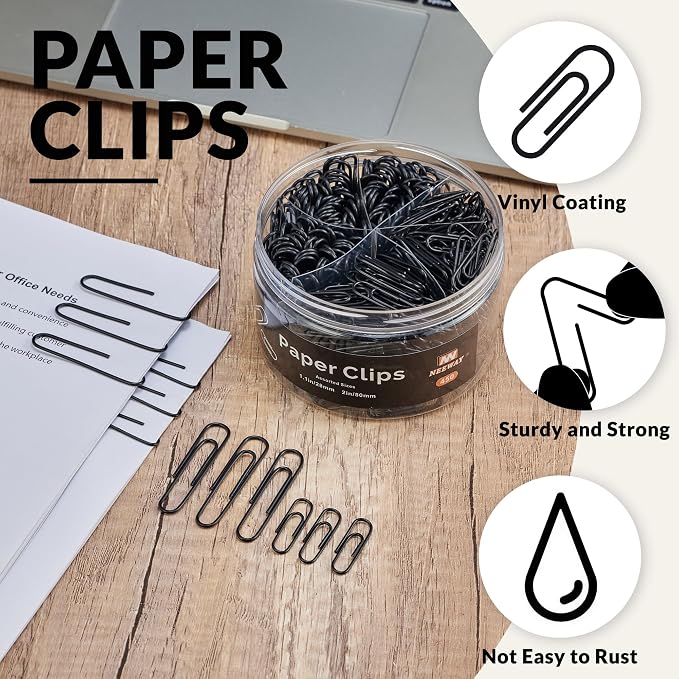 NEEWAY 450pcs Paper Clips Assorted Sizes, Small and Large Paper Clips, Coated - Image 4