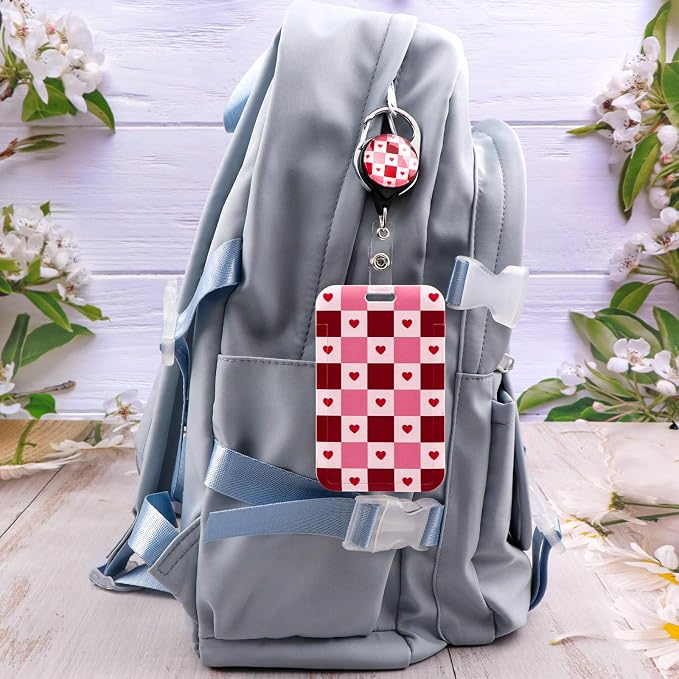Red & Pink Plaid Retractable Reel ID Holder School ID Badge Holder Cute Badge - Image 4