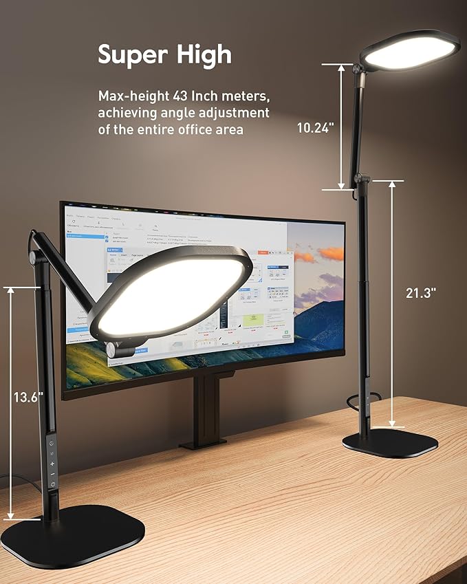 Led Desk Lamps for Home Office with Base, Tall Desk Lamp with 50 Light Modes & Memory and Timer Func Computer Light, Flexible Adjustable Table Lamps for Video Conference, Architect or Study(Black)-DeskLoop Office