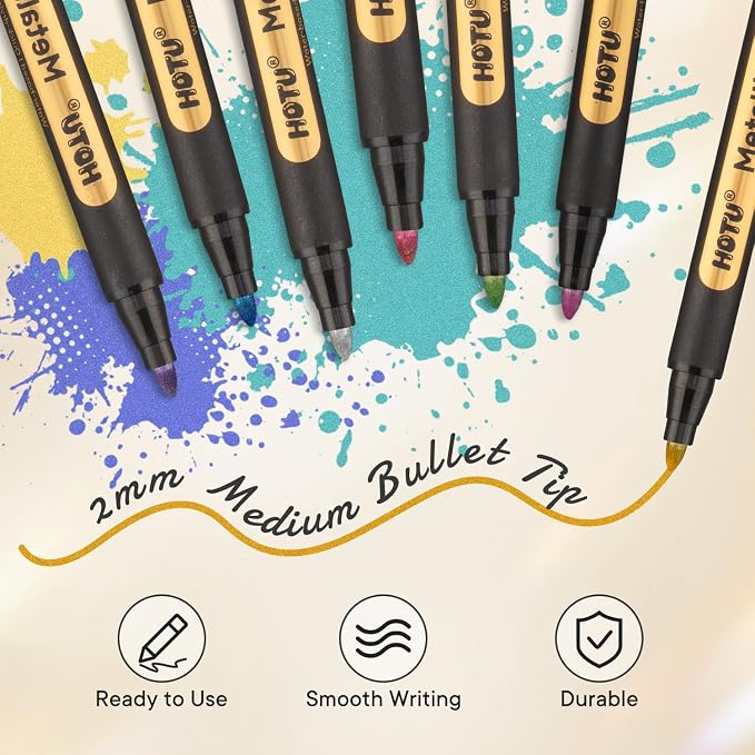 HOTU Metallic Marker Pens, 12 Metallic Paint Markers 2MM Medium Point - Image 7