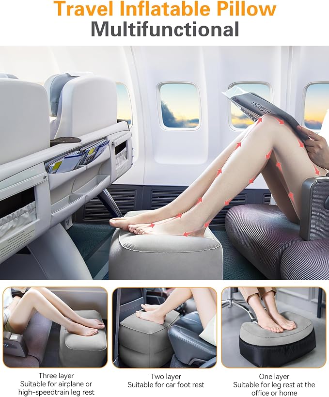Sunany Inflatable Travel Foot Rest Pillow, Airplane Bed - Image 2