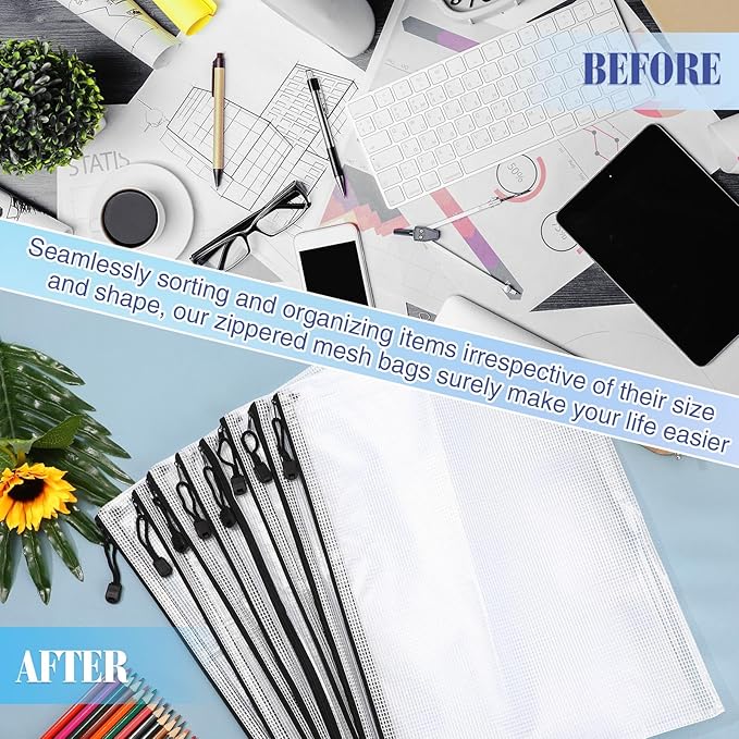 Jetec 32 Pcs Mesh Zipper Bags Toy Storage Bikini Organizer Bag Bolsas Para Guardar Trajes De Baño Waterproof Zipper Reusable Pouch Puzzle Multipurpose for Storage Office(Black,15 x 11 Inch)-DeskLoop Office