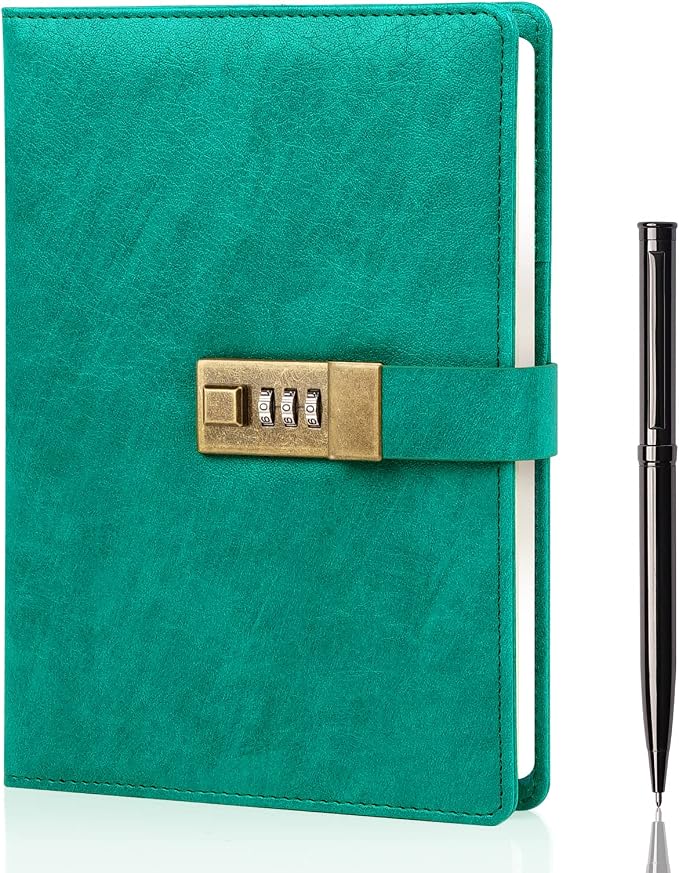 WEMATE Diary with Lock, A5 PU Leather Journal with Lock 240 Pages, Lock Journal by WEMATE