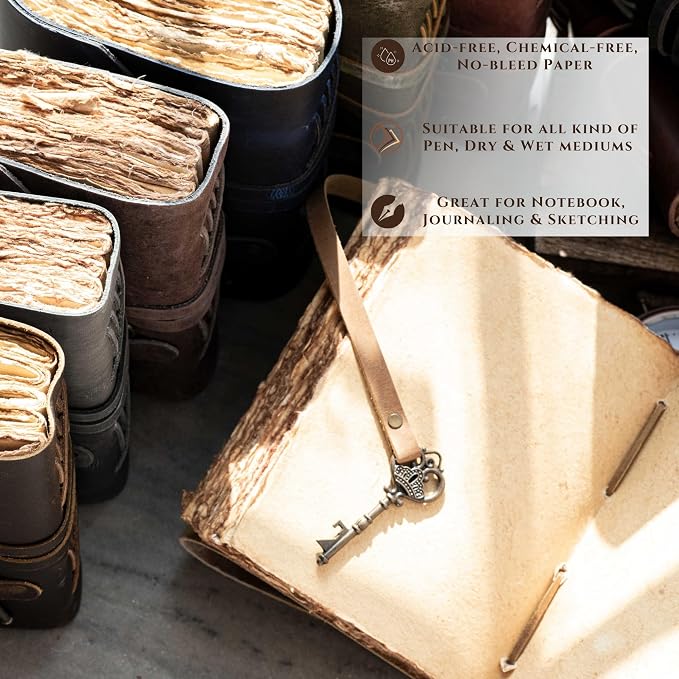 LEATHER VILLAGE Vintage Leather Journal – 200 Handmade Vintage Deckle Edge - Image 5