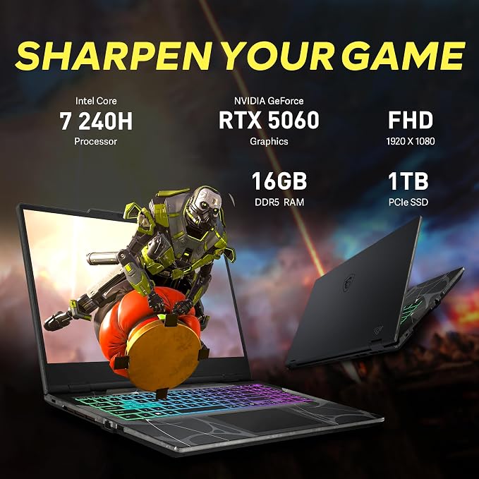 msi Cyborg 15.6" 144Hz FHD IPS Gaming Laptop, Intel Core 7-240H, 16GB RAM - Image 3