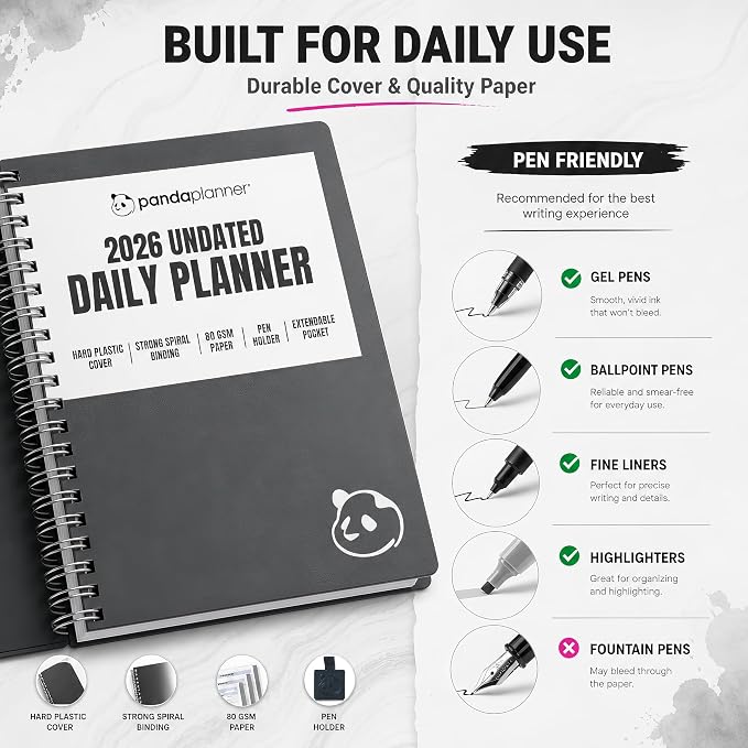 Panda Planner 2026 Undated Daily Planner 5.75" x 8.25", spiral binding - Image 5