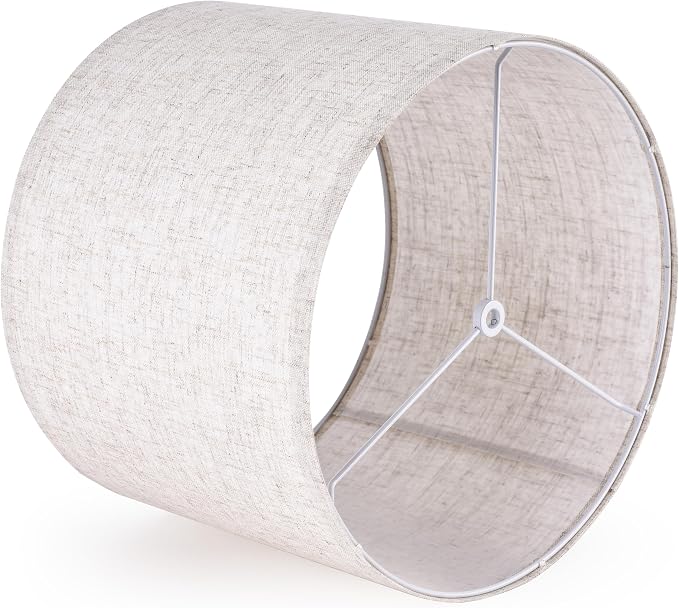 GO&SO Oatmeal Linen Lamp shades Large Drum Linen Lampshade 16" Top x 16" Bottom - Image 6