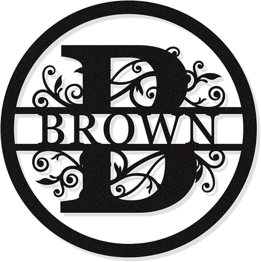 Personalized Round Metal Monogram Sign, Custom Family Last Name Decor, Initial by HYTSIGN
