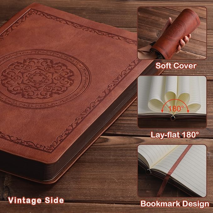 Fetinar 2026 Leather Vintage Journal Notebook, 300 Pages, Leather Softcover - Image 4