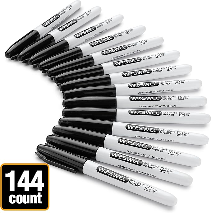 WOSWEL Dry Erase Markers Bulk, 144 Pack Black Fine Tip Whiteboard Marker - Image 4