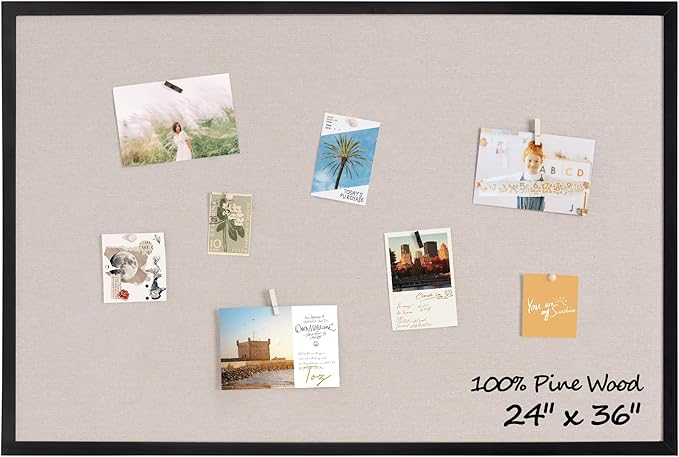 Fun Memories Cork Board Bulletin Board for Office, 24" x 36" Pine Wooden Framed Corkboard, Wall Mounted Notice Pin Board for School Home & Office, Black-DeskLoop Office