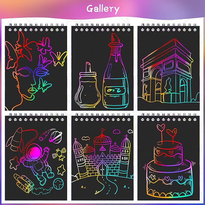 POKONBOY 24 Pack Rainbow Scratch Paper Arts Notebooks, Scratch Note Pads - Image 3