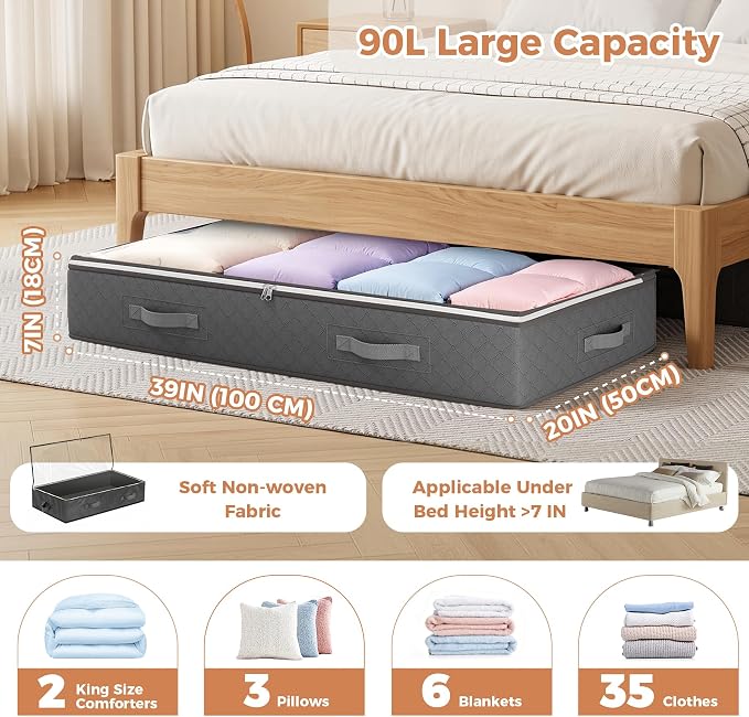 90L Under Bed Storage Containers, Underbed Toy Organizers and Clothing Storage - Image 3