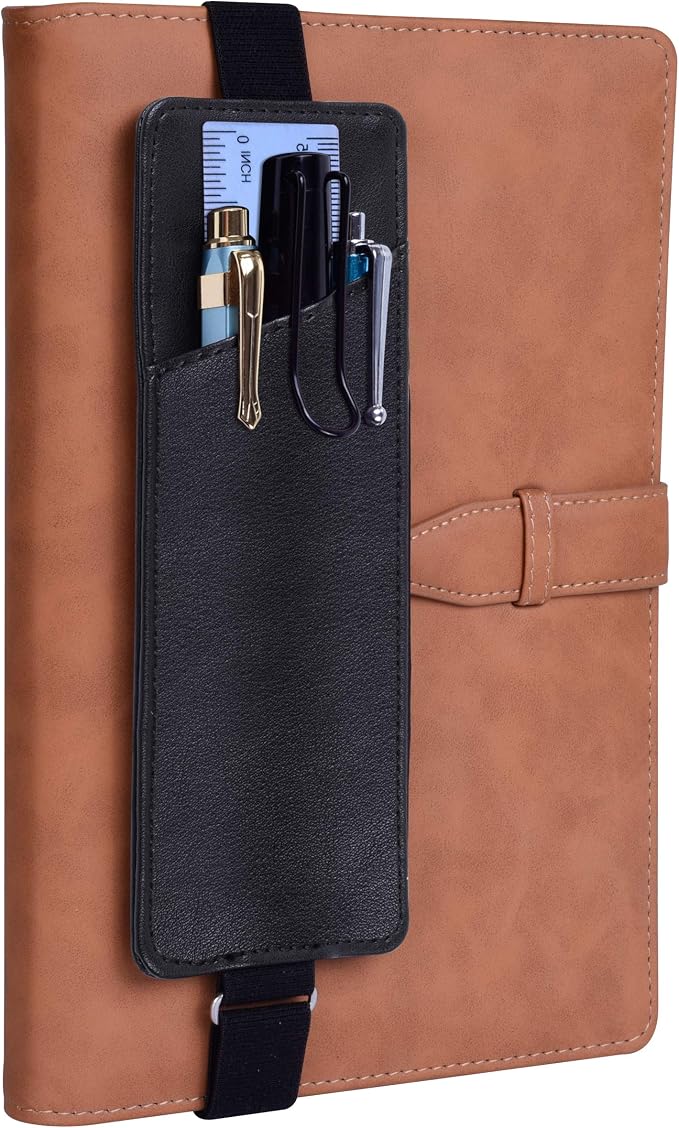 Wisdompro Adjustable Elastic Band Pen Holder, 2 Packs PU Leather Pencil Holder - Image 6