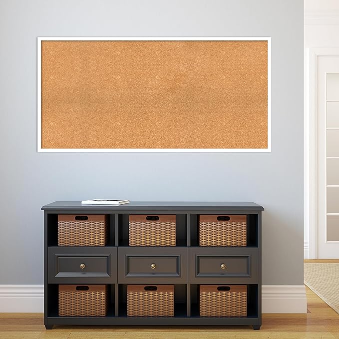 Amanti Art Natural Cork Board for Wall, 27x55 Vision Board with White Frame, Oversize Corkboard Office Decor for Home Organization, Modern Corkboard Pinboard to Display Items for Home Organization in-DeskLoop Office