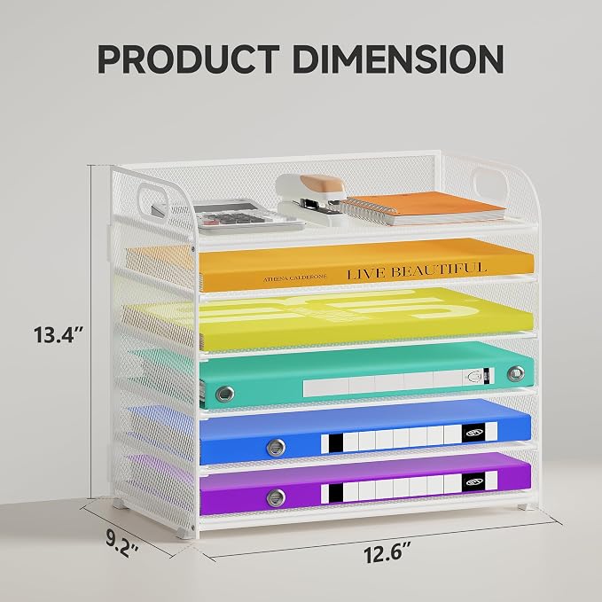 Cawukege 6 Tier Paper Organizer, Mesh Desk Organizer, Metal File Organizer - Image 7