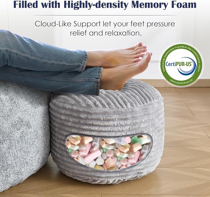 SHOUREN Stuffed Round Ottoman, Corduroy Pouf Ottoman Foot Rest - Image 5