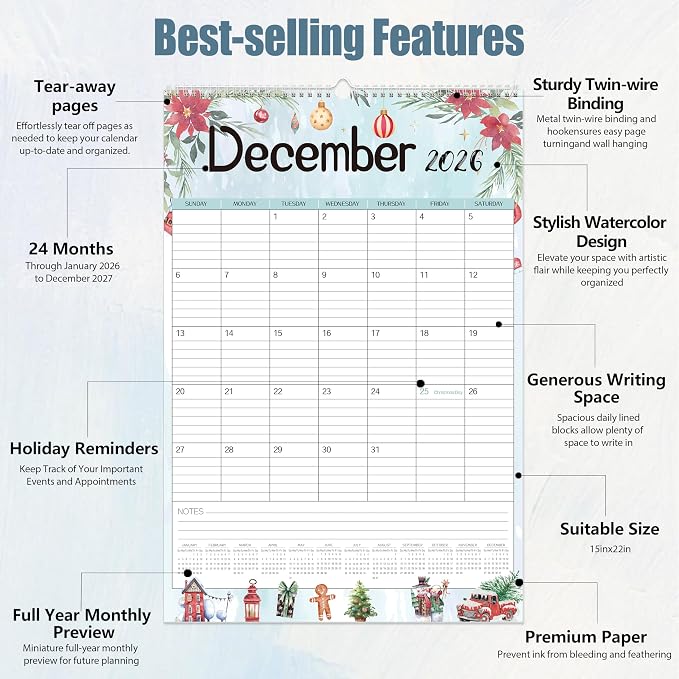 GuassLee Large Wall Calendar 2026-2027, 24-Month Vertical Wall Calendar Runs - Image 6