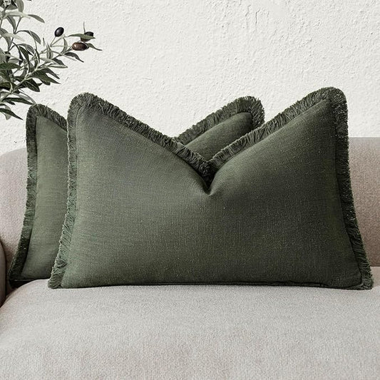 Foindtower Set of 2 Decorative Linen Fringe Throw Pillow Covers Farmhouse by Foindtower