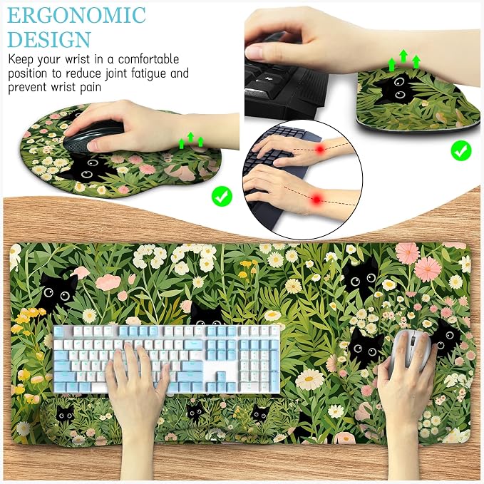 LIMKRIAN Cat Mouse Pad with Wrist Rest, Gaming Ergonomic Mouse Pad Wrist Support - Image 6
