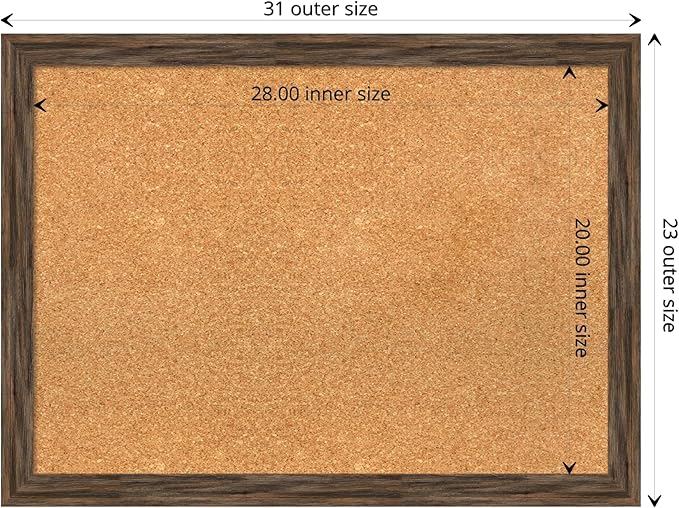 Amanti Art Natural Cork Board for Wall, 23x31 Vision Board with Brown Wood Frame, Medium Corkboard Office Decor for Home Organization, Rustic Farmhouse Corkboard Pinboard to display items for home-DeskLoop Office