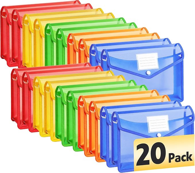 AZEN 20 Pack Plastic Expanding File Folder, Plastic Envelopes by AZEN