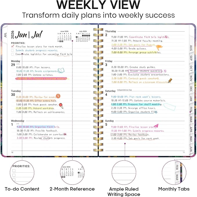 Academic Planner 2026-2027, Weekly and Monthly Calendar Book, July 2026 – June - Image 3