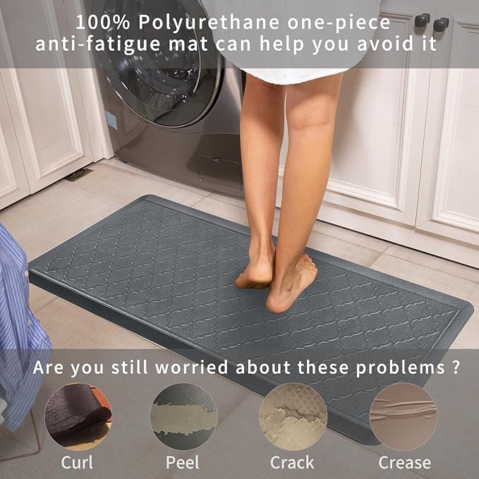 24 x 60 Inch Extra Support Anti Fatigue Comfort Kitchen Mat, Waterproof Long Kitchen Runner, Non-Slip Standing Desk Mat, Commercial Pads for Offices, Home, Garages (Barcelona Grey, 24'' x 60'')-DeskLoop Office