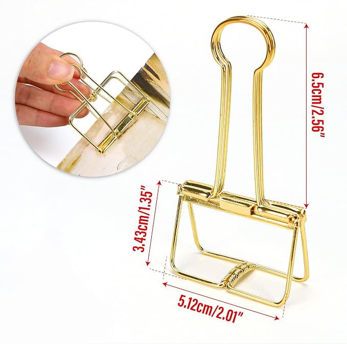 12 Pcs Gold Wire Binder Clips 2 inch Large Hollow Out Long Tail Binder Clips - Image 2