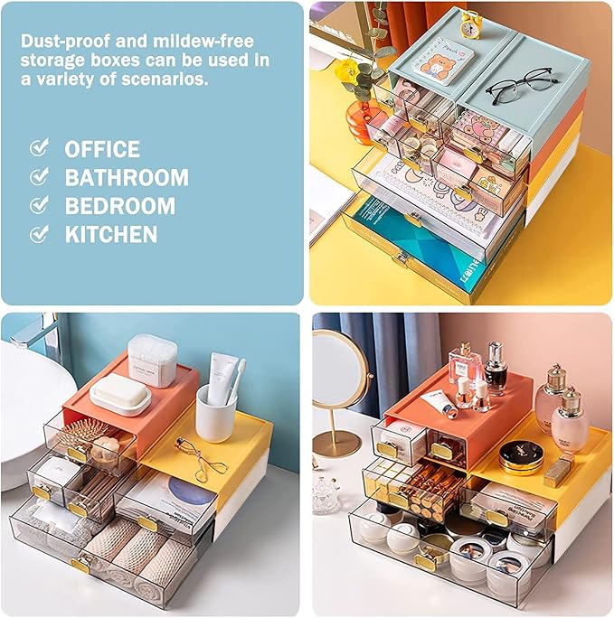 Stackable Desk Organizer with Drawer 13'' Wide Large Desktop Storage Drawer - Image 7