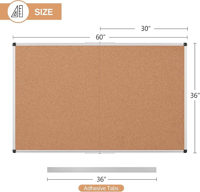Extra Large Cork Bulletin Board 60" X 36", Foldable Notice Pin Board - Image 3