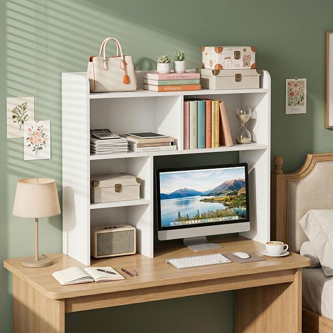 SUPER DEAL Desktop Bookshelf, Countertop Storage Hutch - Image 2