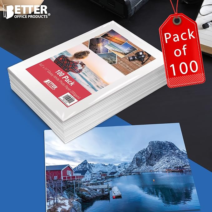 Better Office Products Glossy Photo Paper, 8.5 x 11 Inch, 100 Sheets, 200 gsm/53LBS, Letter Size, 100-Count Pack-DeskLoop Office