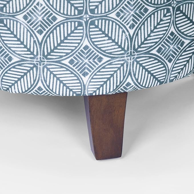 HomePop Upholstered Round Storage Ottoman|Homepop Home Décor|Upholstered Round Foot Rest Ottoman -Blue Indigo Print-DeskLoop Office