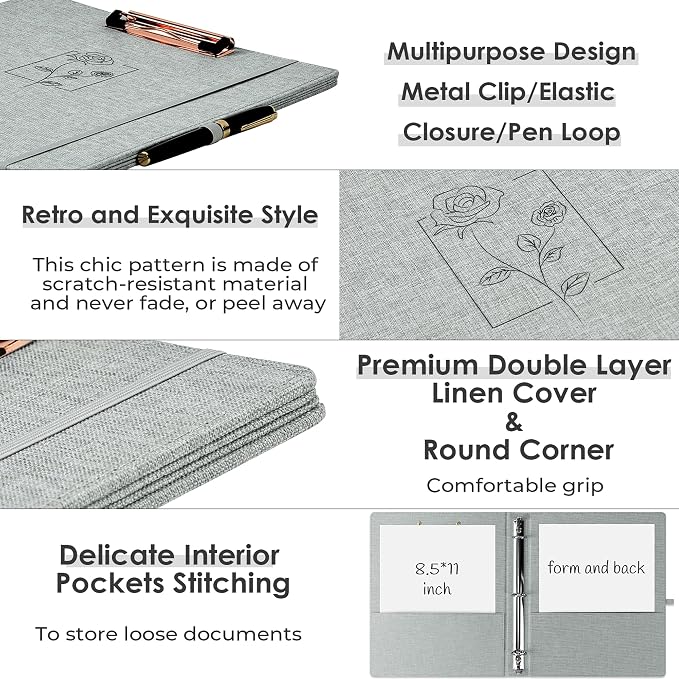 EYROZILL 3 Ring Binder, 1 Inch Linen Binder Organizer - Image 4