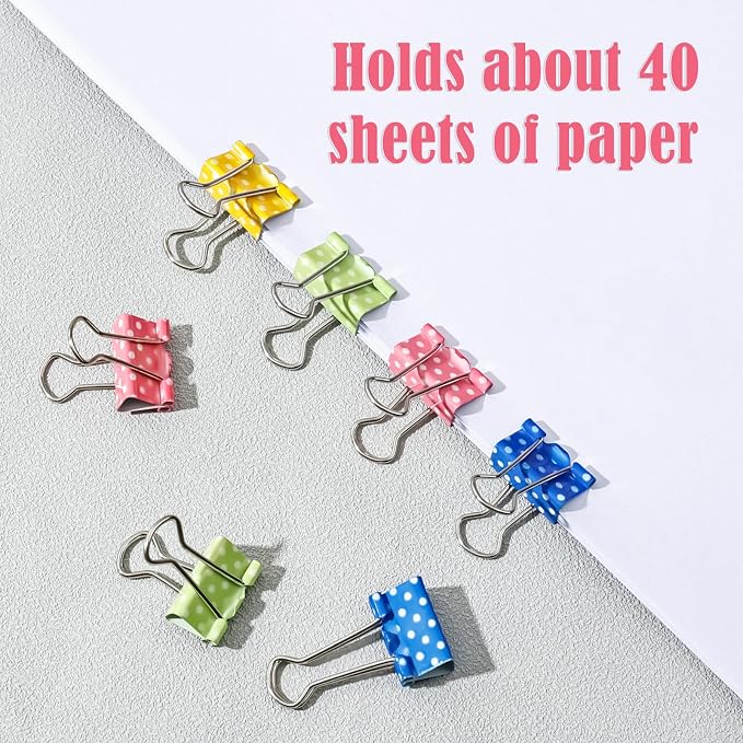 BAYTORY 32Pcs Polka Dot Binder Clips, 3/4 Inch Small Binder Clips, Colored - Image 5