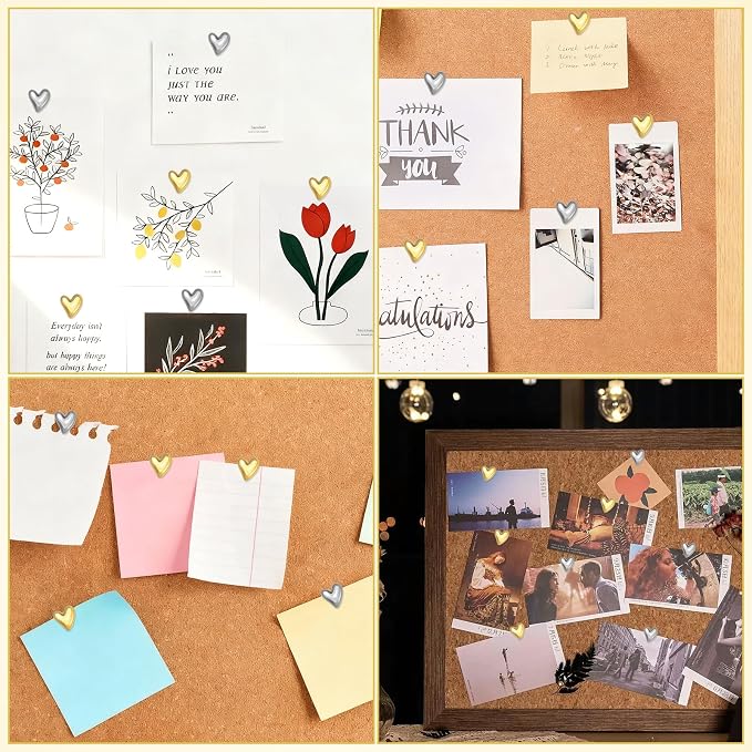 60Pcs Cute Decorative Push Pins Gold Silver Heart Thumb Tacks Pins - Image 4