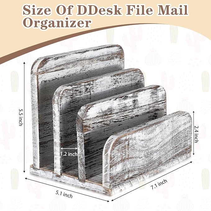 Briwooody Wooden Mail Organizer 3 Slots Mail Holder - Image 2