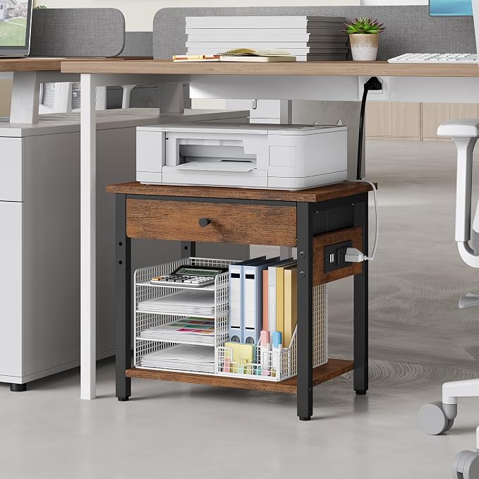 Gewudraw Printer Stand with Charging Station, 2-Tier Under Desk Printer Table - Image 3