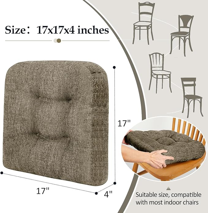 downluxe Chair Cushions for Dining Chairs 4 Pack, Tufted Indoor Chair Pads - Image 4