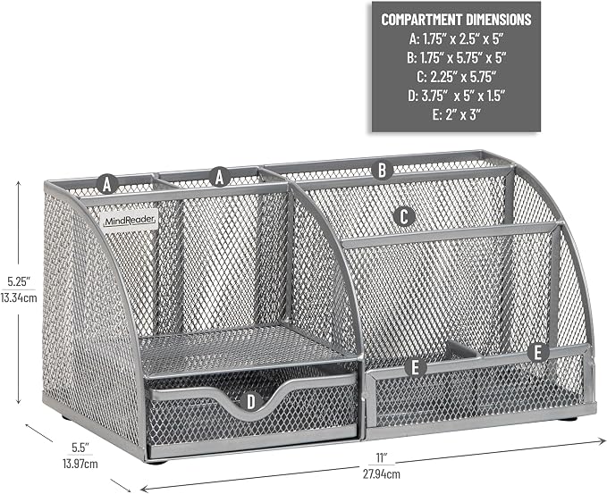 Mind Reader 7-Compartment Desktop Organizer, Metal Mesh Desk Organizer - Image 3